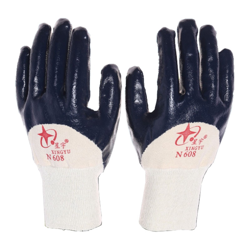 星宇N608羅口絨布丁腈半浸勞保手套圖片1