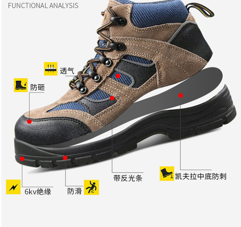 U-work優工PAZ-C1742中幫防砸防穿刺絕緣安全鞋圖片1