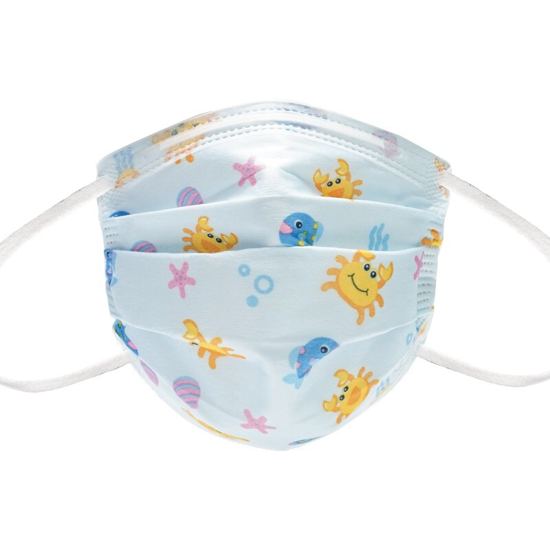 霍盛HMS-DM-06舒適平面口罩超小號(hào)35片盒裝(小螃蟹印花款)圖片1