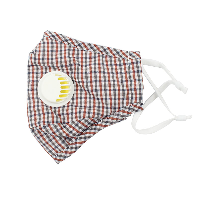 藍星紅格耳戴式帶閥成人棉布口罩圖片1