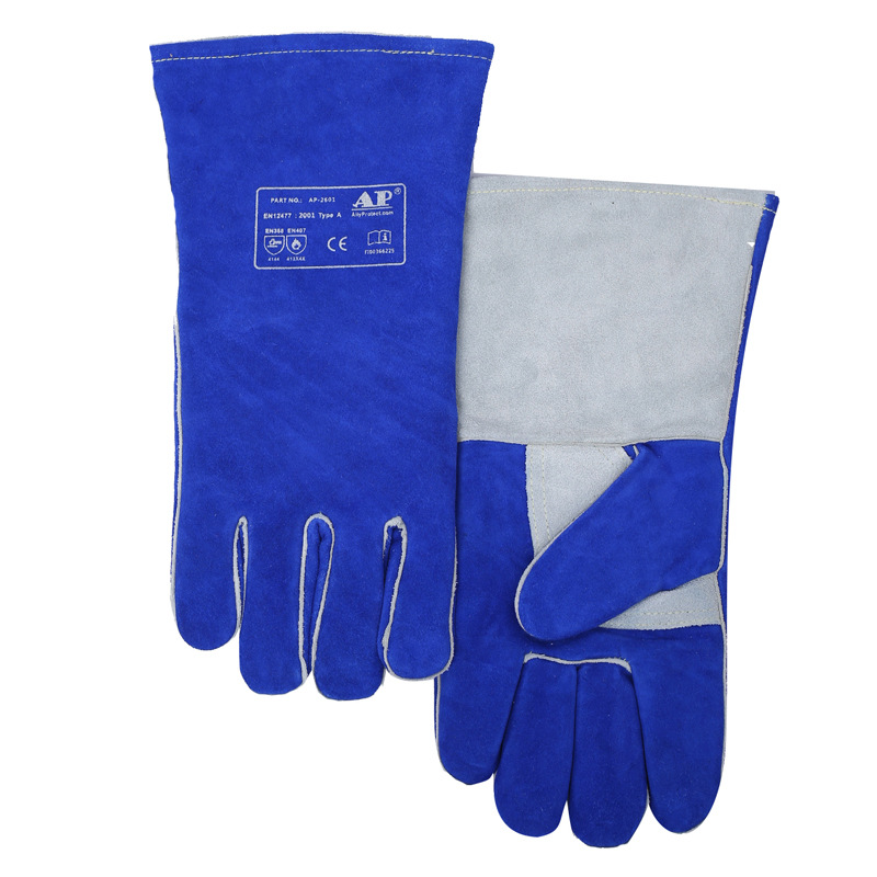 友盟AP-2601彩藍色牛二層皮電焊手套圖片1