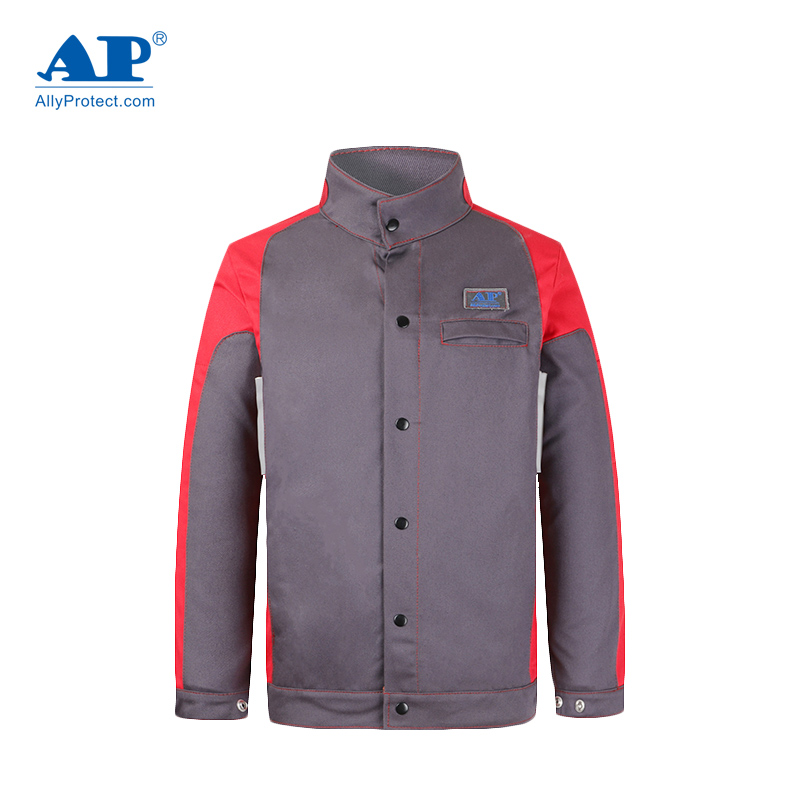 友盟AP-6852灰紅配色阻燃工作服上衣圖片1
