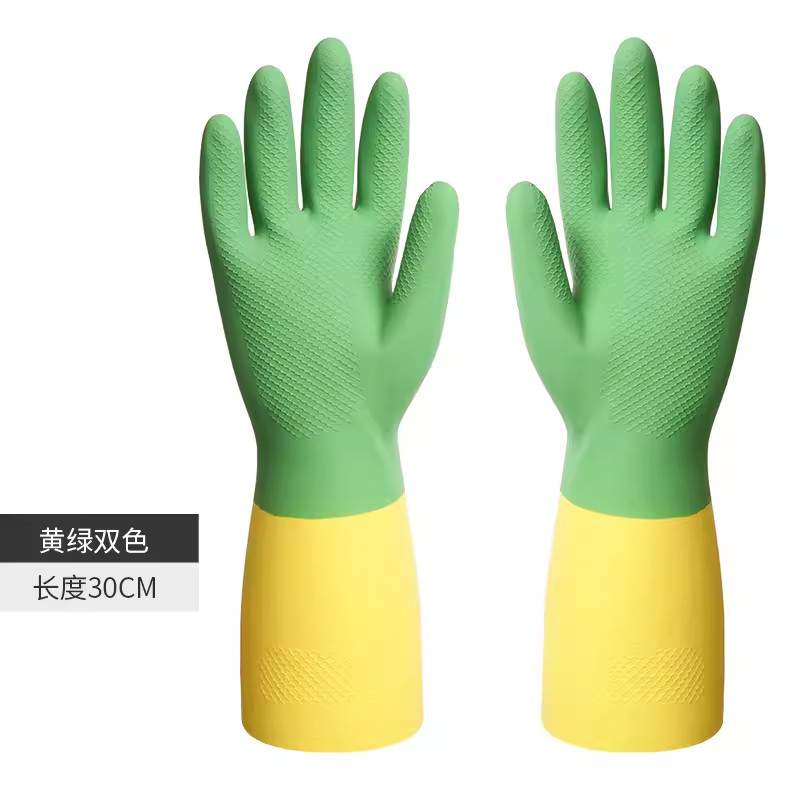 雪蓮30142家用天然乳膠絨里袖口雙色魚鱗紋手套圖片2