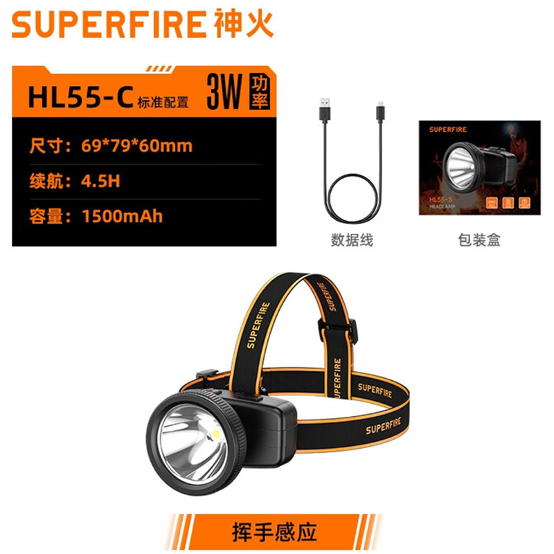 神火HL55-C智能感應(yīng)揮手即亮強(qiáng)光遠(yuǎn)射戶外多用頭燈圖片1