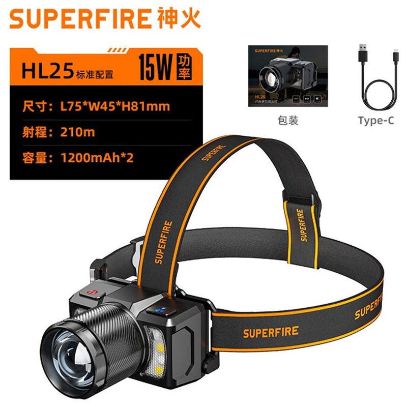 神火HL25持久續航智能感應機械式變焦頭燈圖片1