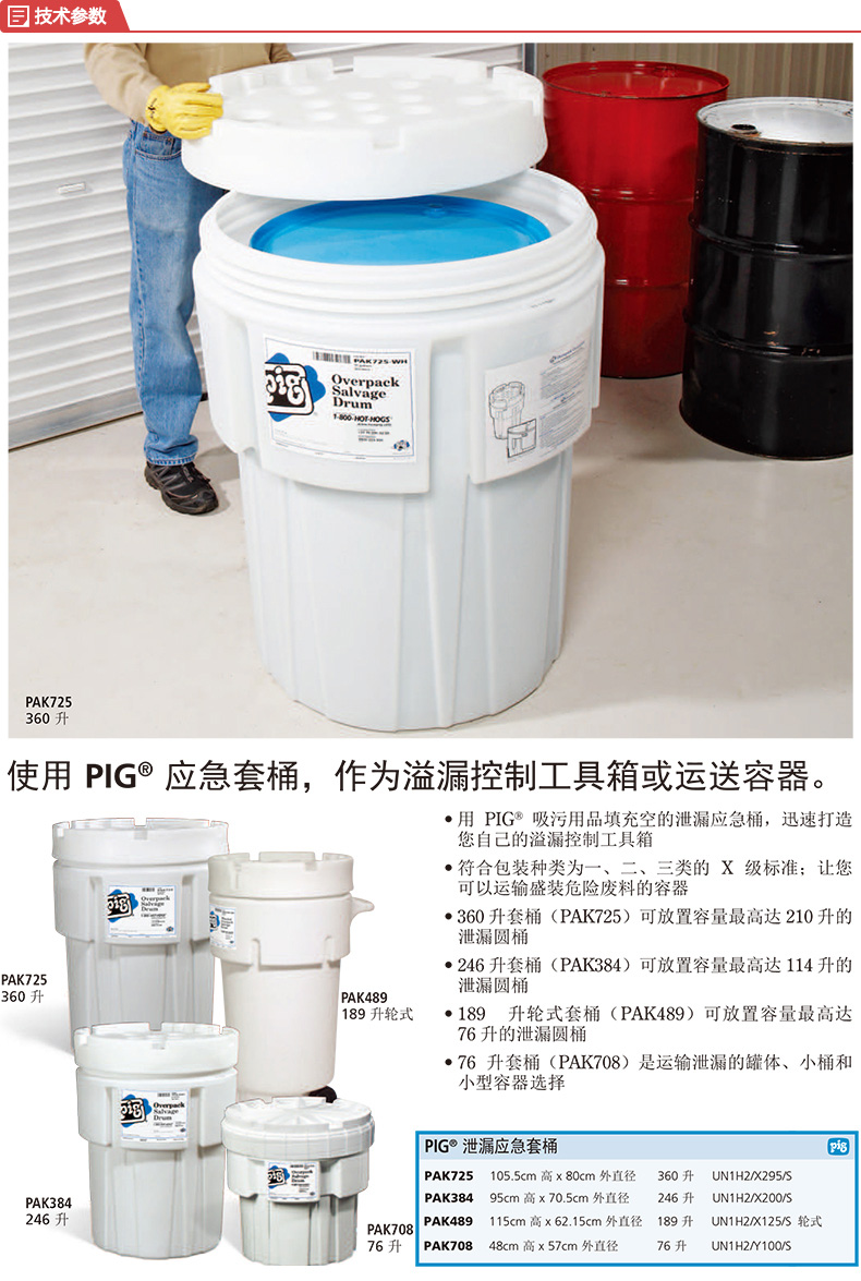 Newpig PAK725-WH PIG360升泄漏應(yīng)急套桶