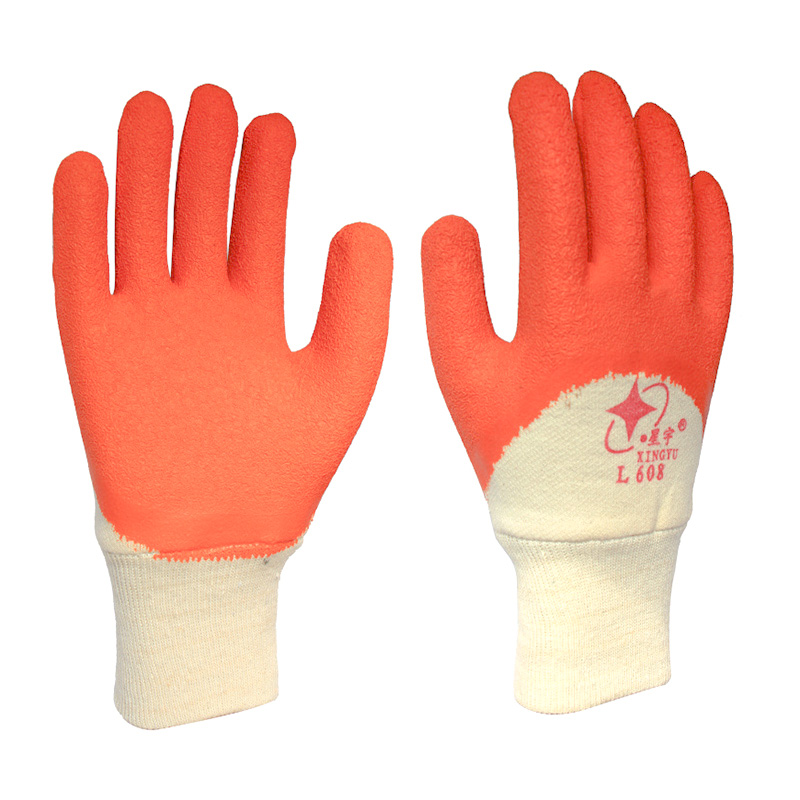 星宇L608乳膠皺紋半浸勞保手套
