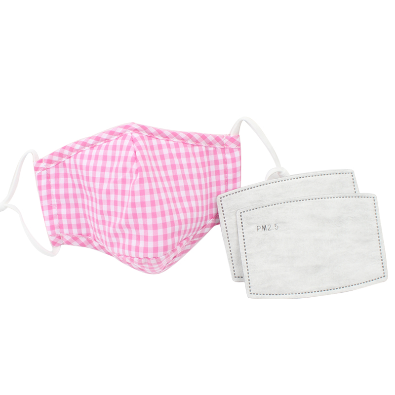 藍星紅格耳戴式兒童棉布口罩