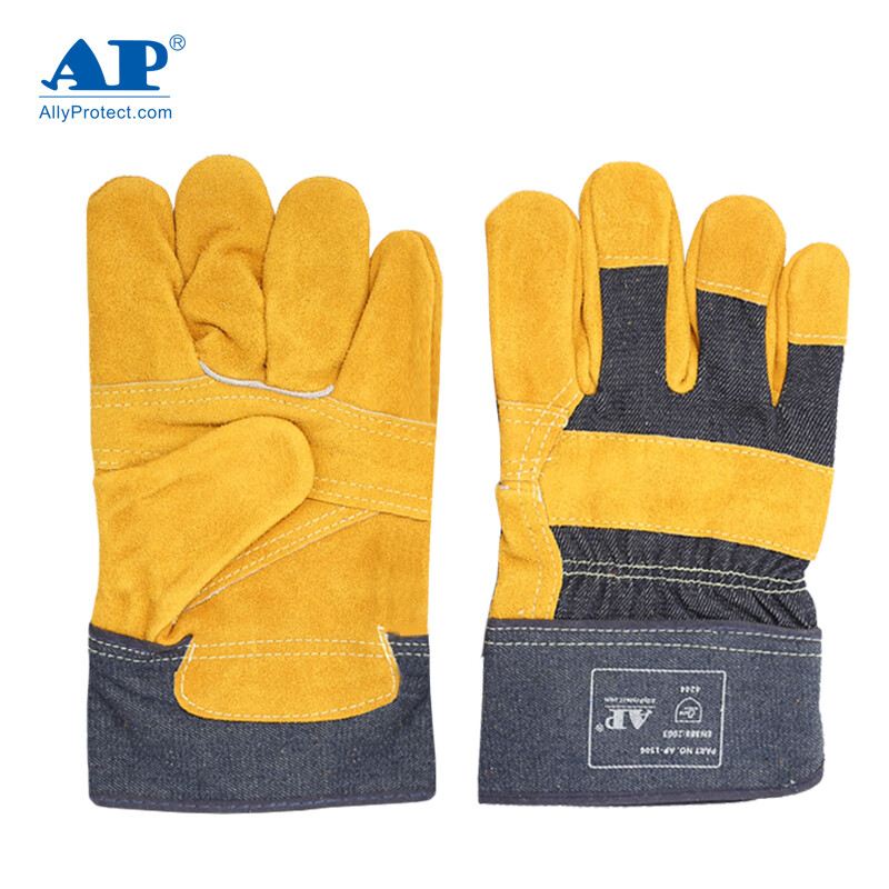 友盟AP-1506金黃色牛二層皮勞保手套