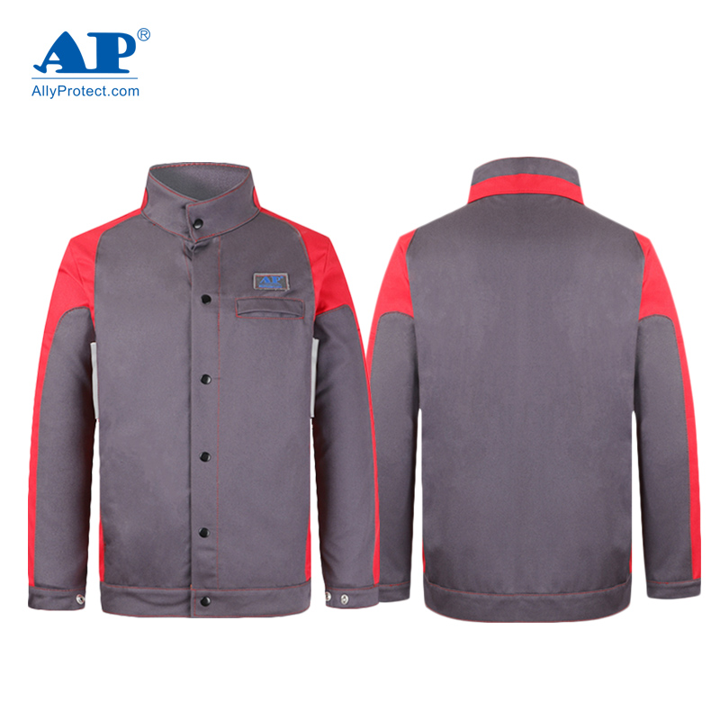 友盟AP-6852灰紅配色阻燃工作服上衣