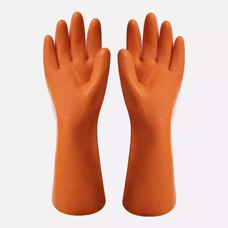 雪蓮20131OR橘色天然乳膠絨里鉆石紋工業(yè)防化手套