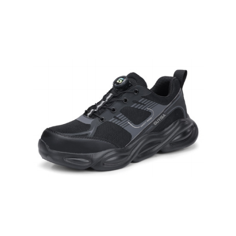 GUYISA古伊薩F019運動系列防砸防刺穿智能旋鈕款黑色安全鞋