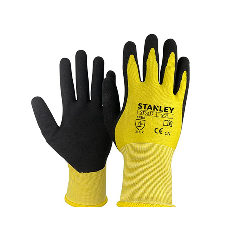 STANLEY史丹利ST5317黃色乳膠磨砂浸掌耐磨勞保手套