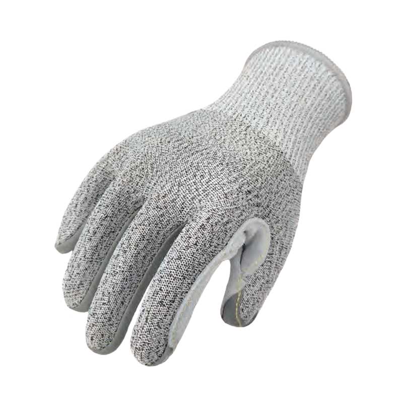 思衛(wèi)爾L355麻灰色13針牛皮掌貼HPPE玻璃纖維防割手套