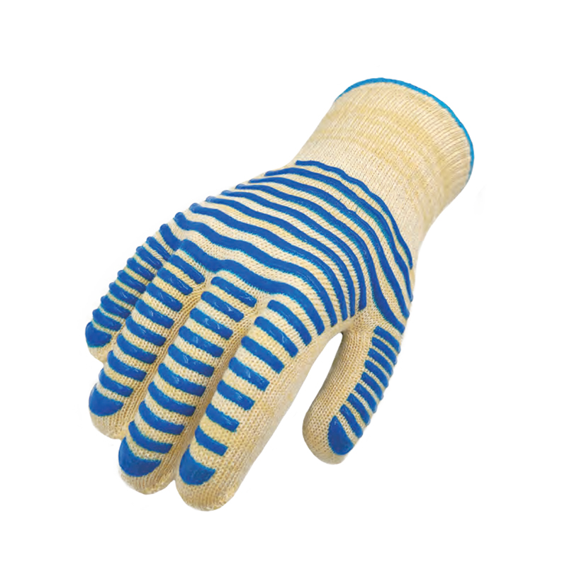 思衛爾6108黃色10針芳綸雙面藍硅膠條紋防燙耐高溫手套