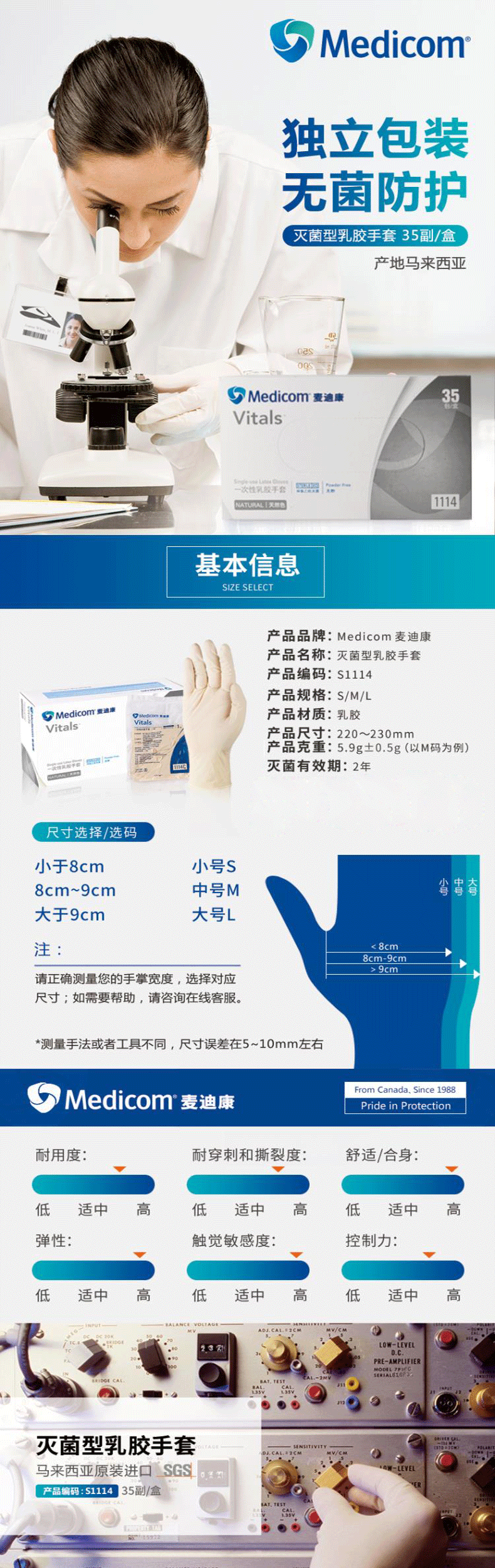 麥迪康S1114B滅菌型乳膠手套圖片3