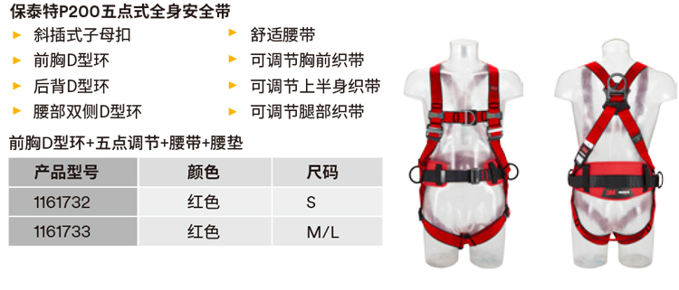 3M1161730保泰特P200五點式全身式安全帶圖片10