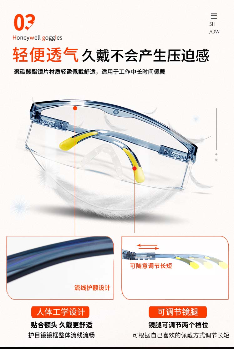 Honeywell霍尼韋爾100500S200A plus透明鏡片藍色鏡框防刮擦防護眼鏡圖5