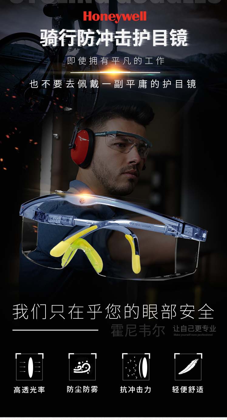 Honeywell霍尼韋爾100500S200A plus透明鏡片藍色鏡框防刮擦防護眼鏡圖2
