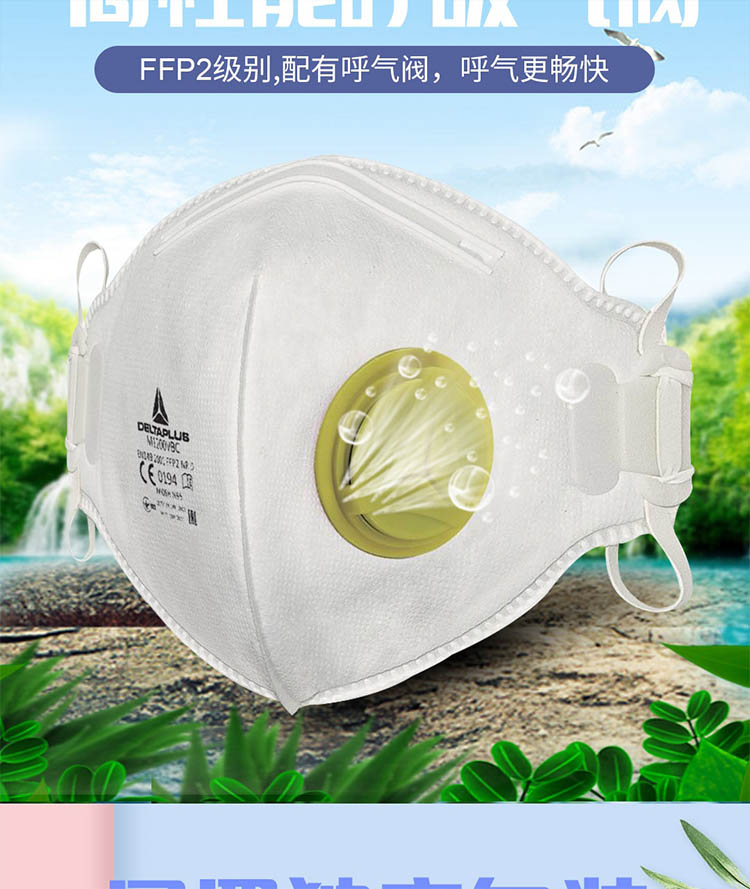 代爾塔104022FFP2級無紡布帶閥防塵口罩圖片3
