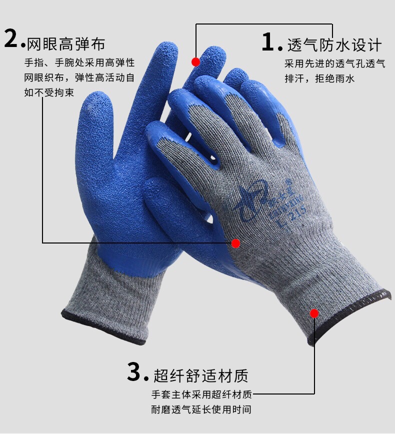 星宇L215織女星棉紗線乳膠勞保手套圖片2