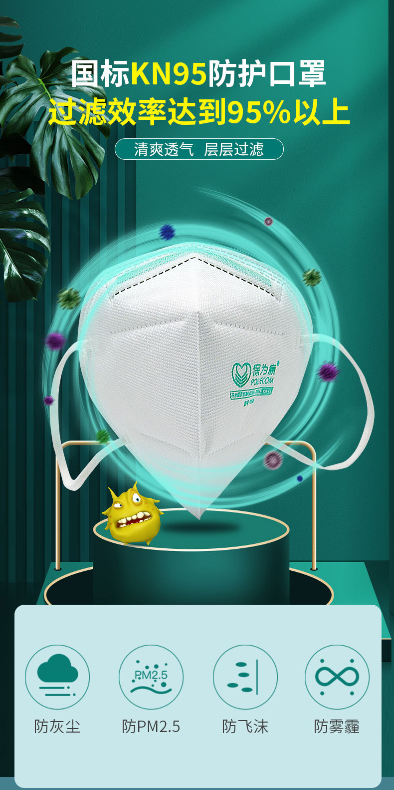 保為康1890 KN95過濾式防塵口罩圖片1