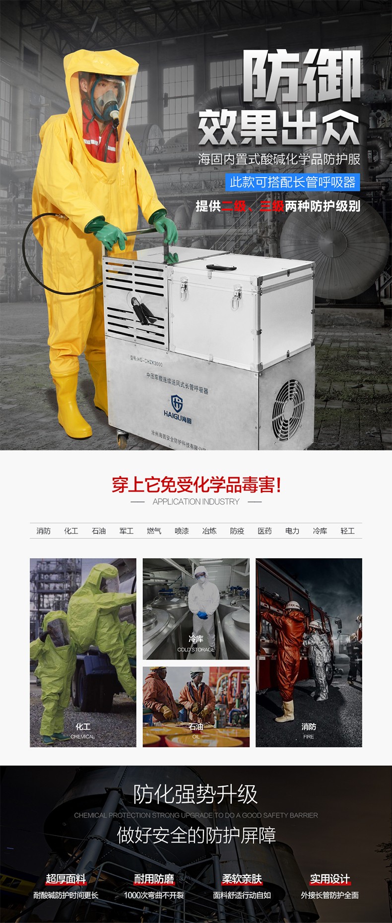 海固定制款!內置外接 內置插孔防化服圖片1