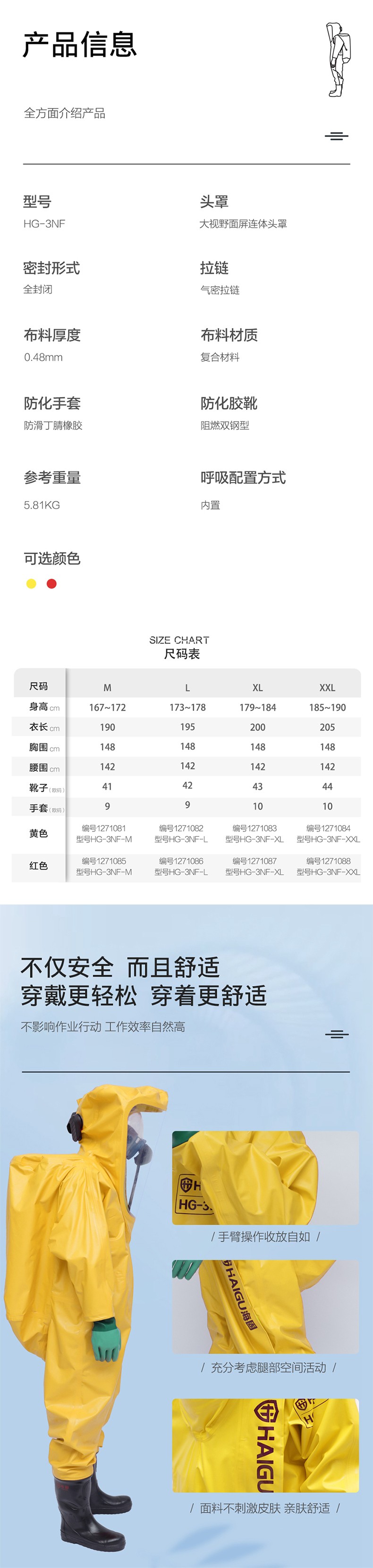 海固HG-3NF全封閉重型防化服 內(nèi)置三級防化服 (不含空氣呼吸器)圖片3