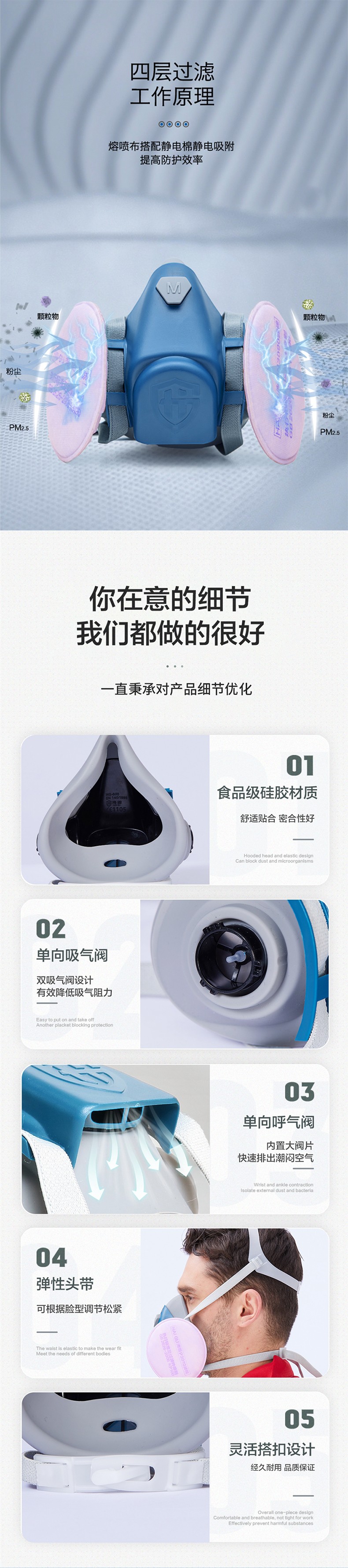 海固防塵面具 海固HG-600半面罩防塵面具+KP100油性非油性顆粒物濾棉圖片3