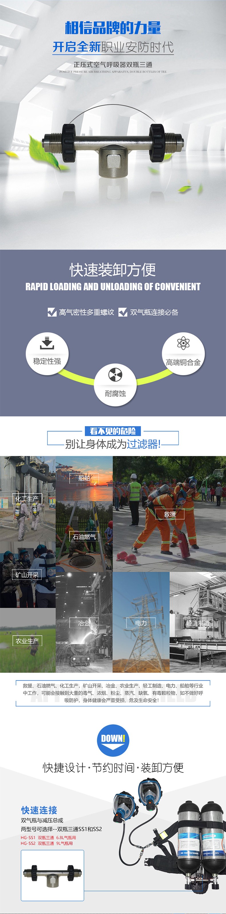 海固HG-RHZK/SS1正壓式空氣呼吸器配件雙瓶三通圖片