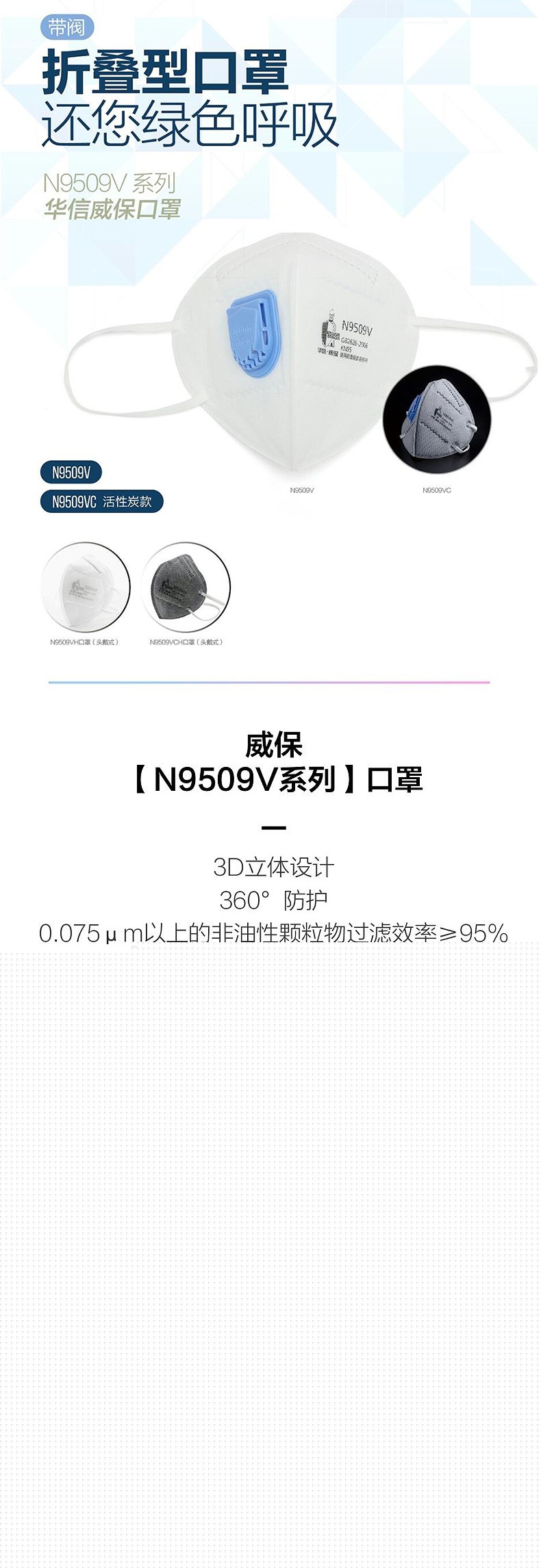 華信威保N9509VH帶閥頭戴式折疊口罩圖片