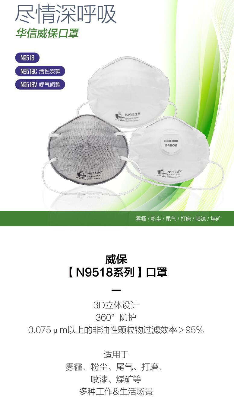 華信威保N9518V頭戴式帶閥杯狀口罩圖片1