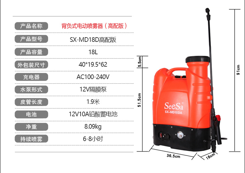 市下SX-MD18D 18L背負式電動噴霧器圖片3