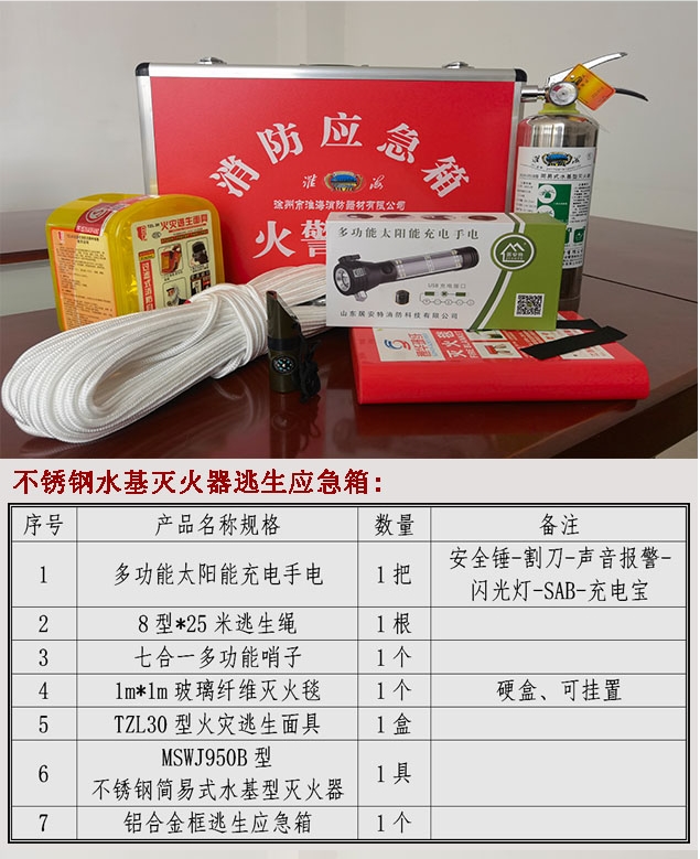 淮海不銹鋼水基滅火器逃生應急箱圖片
