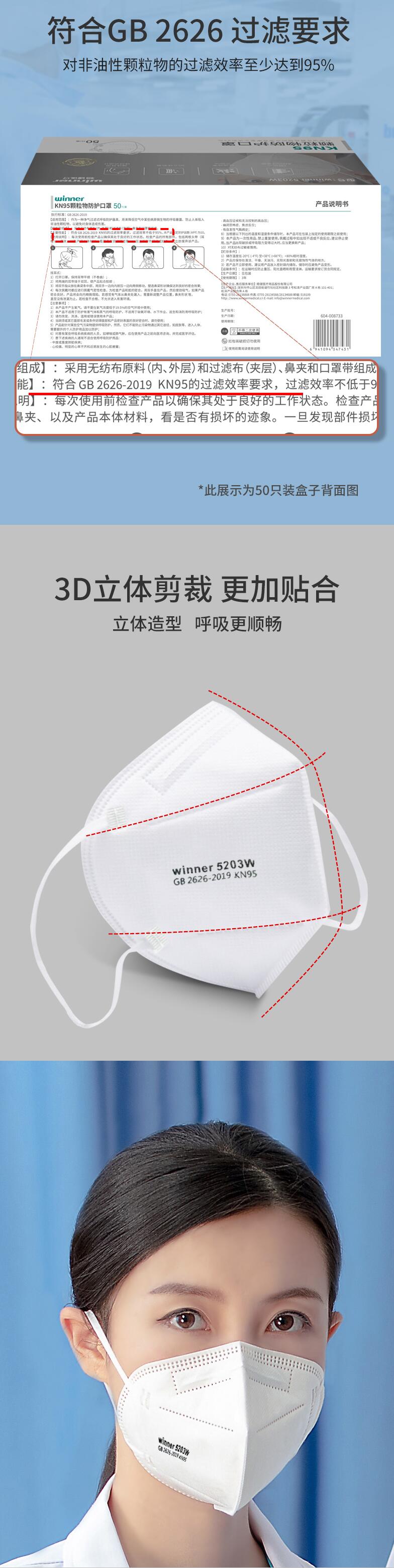 穩(wěn)健604-009496掛耳式KN95防塵口罩圖片3