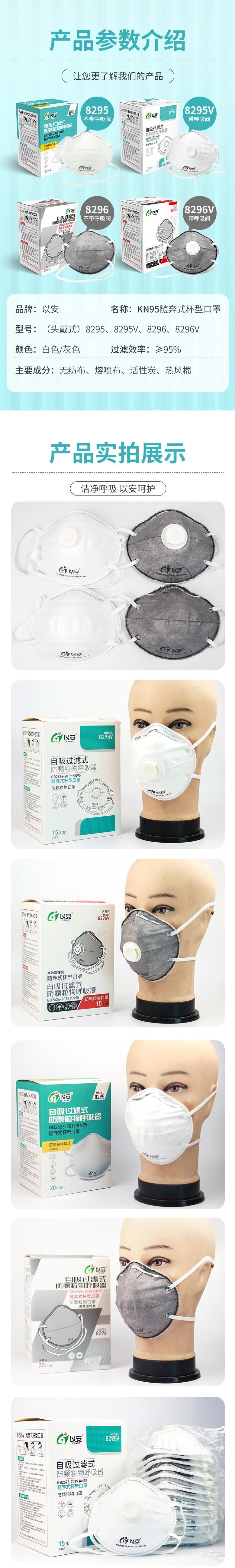 以安8296V杯型帶閥頭戴式KN95防塵口罩圖片