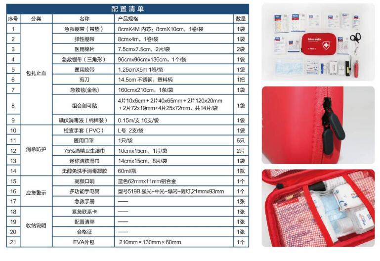 藍帆醫療HW-E003便攜戶外急救包圖片