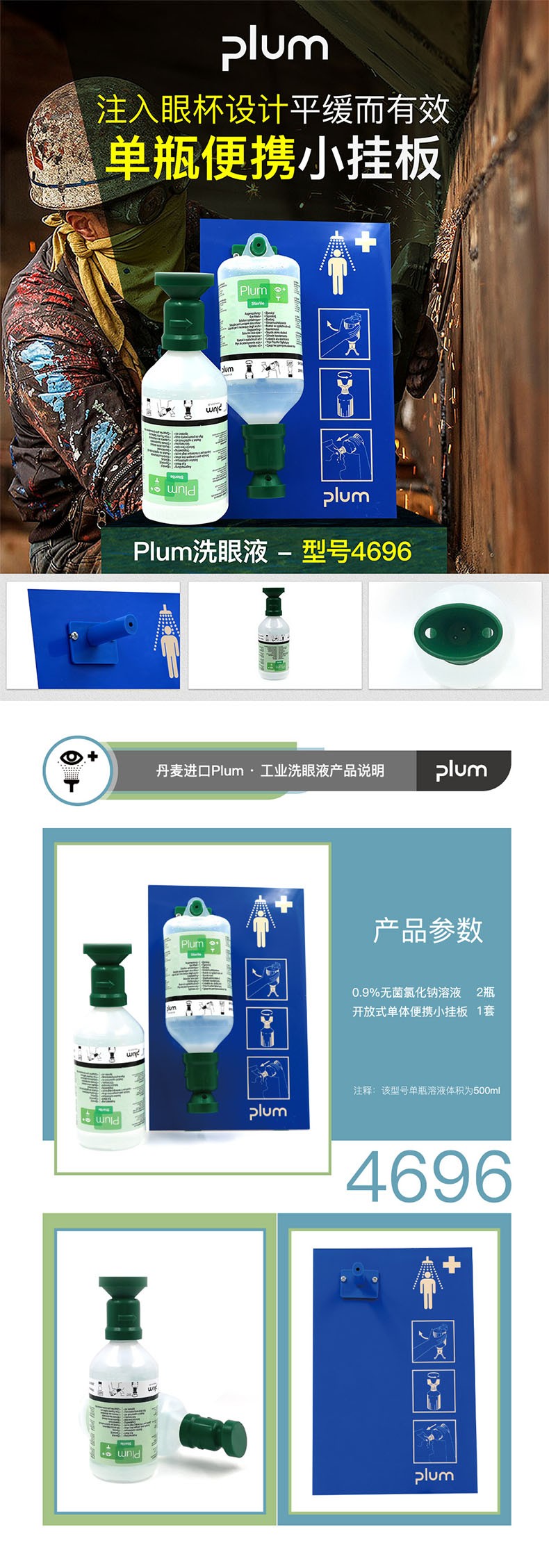 丹麥Plum4696單瓶掛板洗眼液500ml*1圖片1