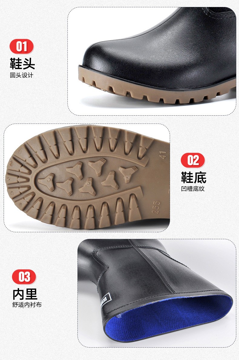 回力8128黑色耐油防滑中簡雨靴圖片2