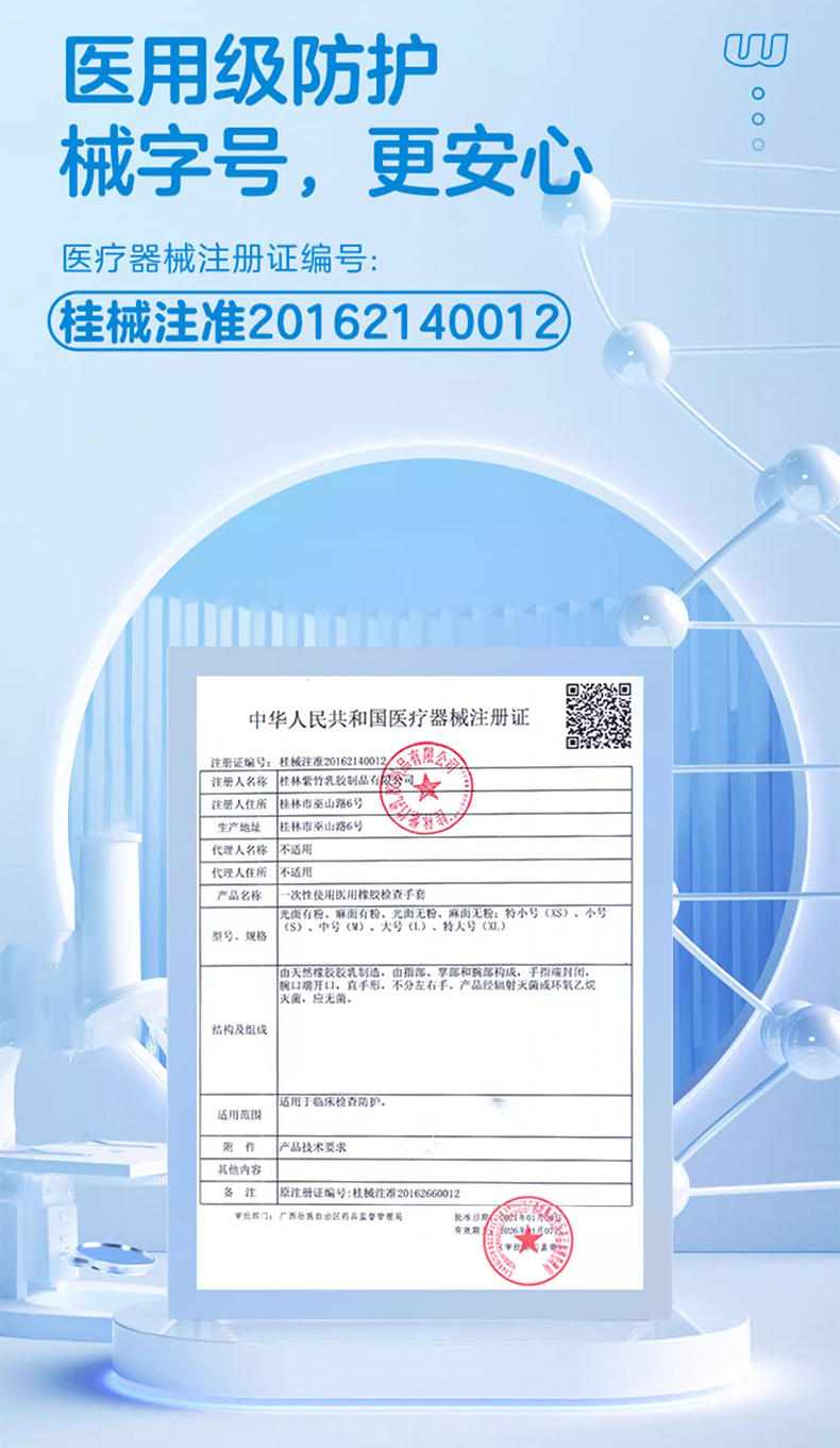 高邦604-010057無粉麻面一次性使用醫用橡膠檢查手套S碼2