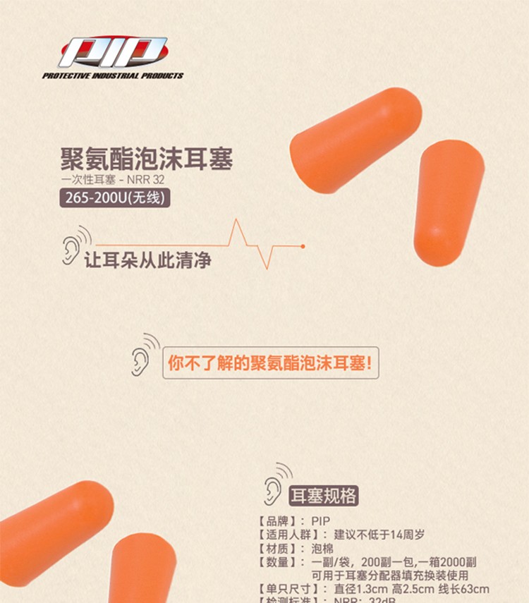 PIP 265-200U子彈型PU無線防噪音耳塞圖片1