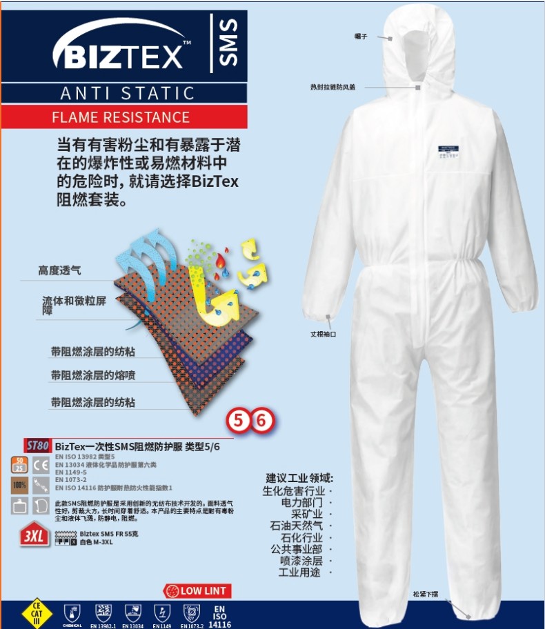 波偉斯特Portwest ST80 BizTex一次性SMS阻燃防護(hù)服