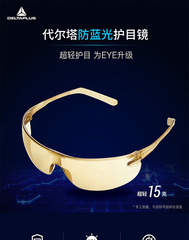 代爾塔101145 HELIUM DETECTABLE可探測款防霧防刮防沖擊安全防護眼鏡1