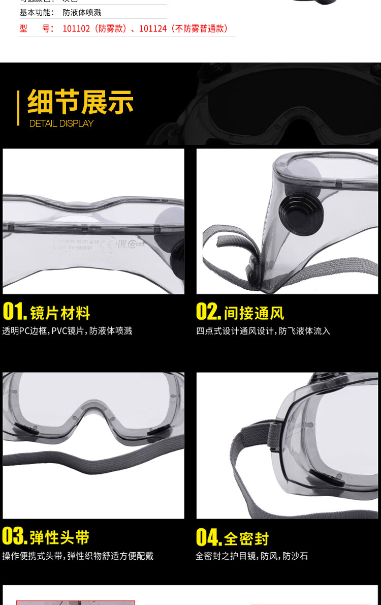 代爾塔101102 RUIZ1 AB經濟型防霧防沖擊防化護目鏡2