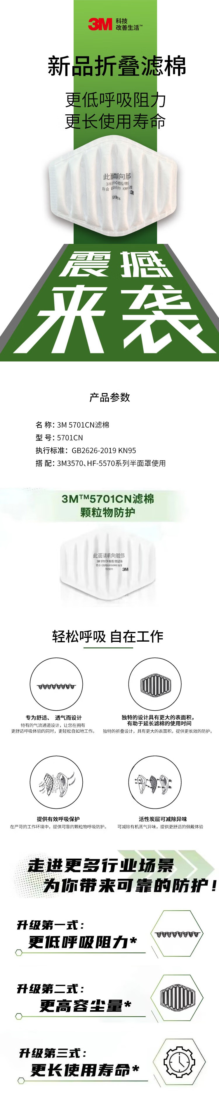 3M 5701CN顆粒物折疊KN95過(guò)濾棉