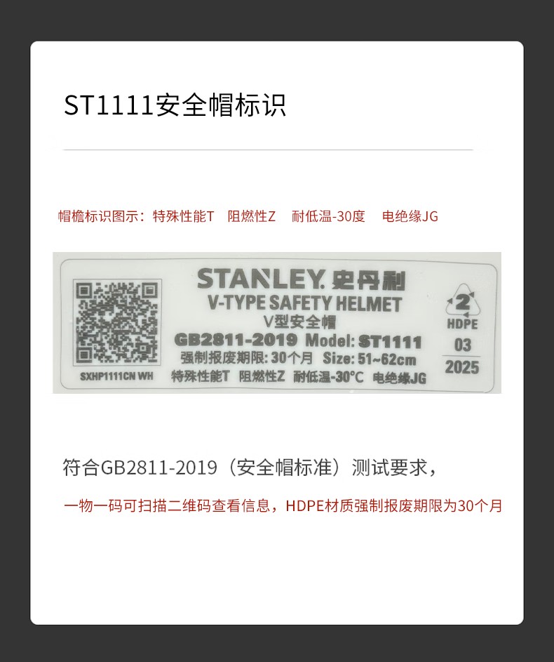 STANLEY史丹利ST1111專業級V型透氣HDPE安全帽2