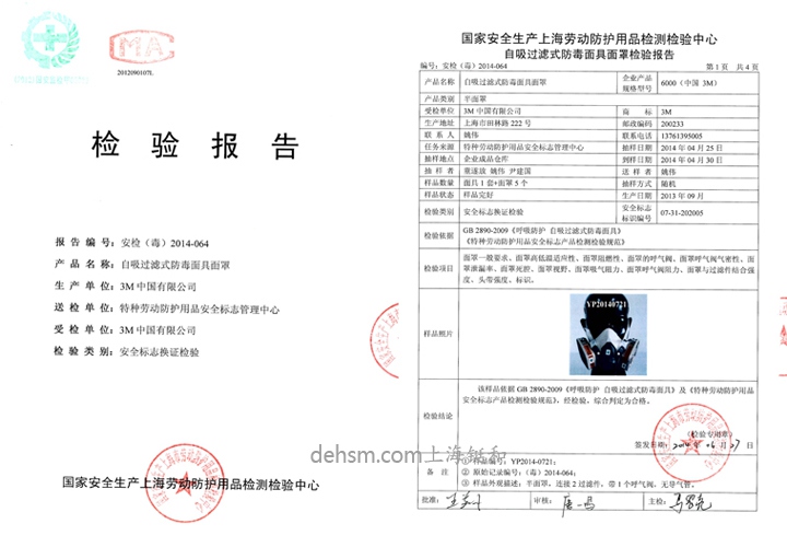 3M6200防毒面具檢測報告