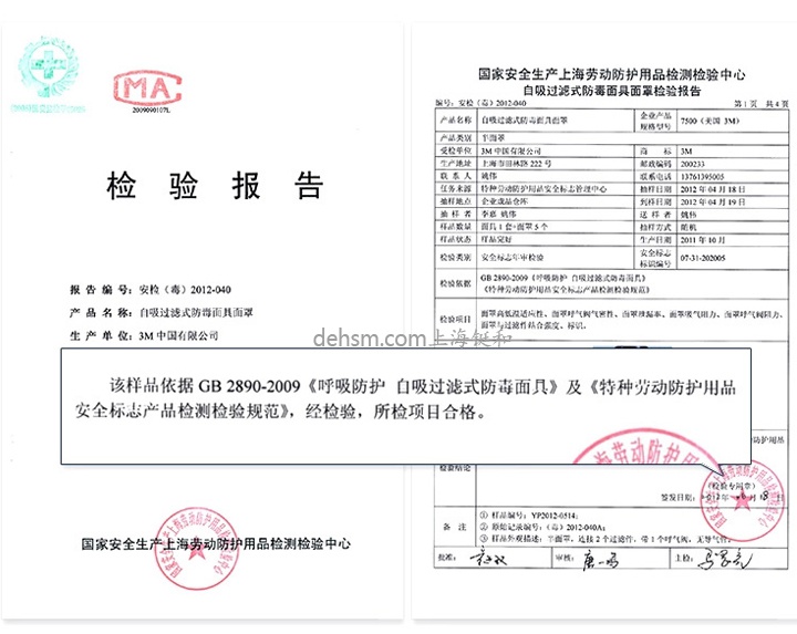 3M7502+6004防氨氣甲胺防毒面具檢測報告